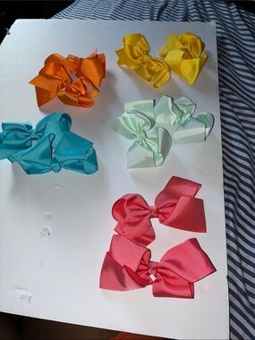 Kids Ribbon Hair Bows - Pink, Teal, Orange, Yellow, Mint